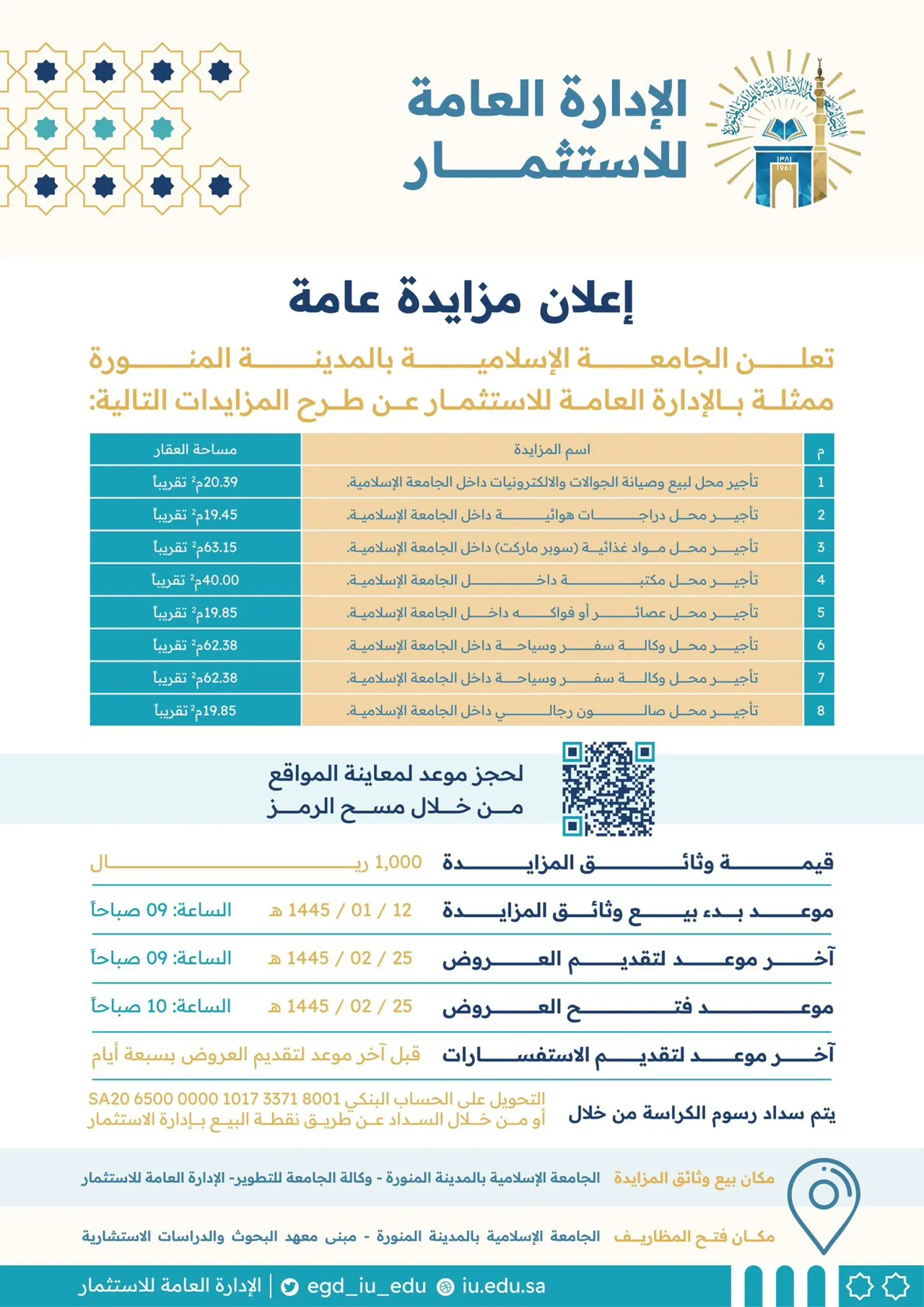 طرح فرص استثمارية لمواقع داخل الجامعة