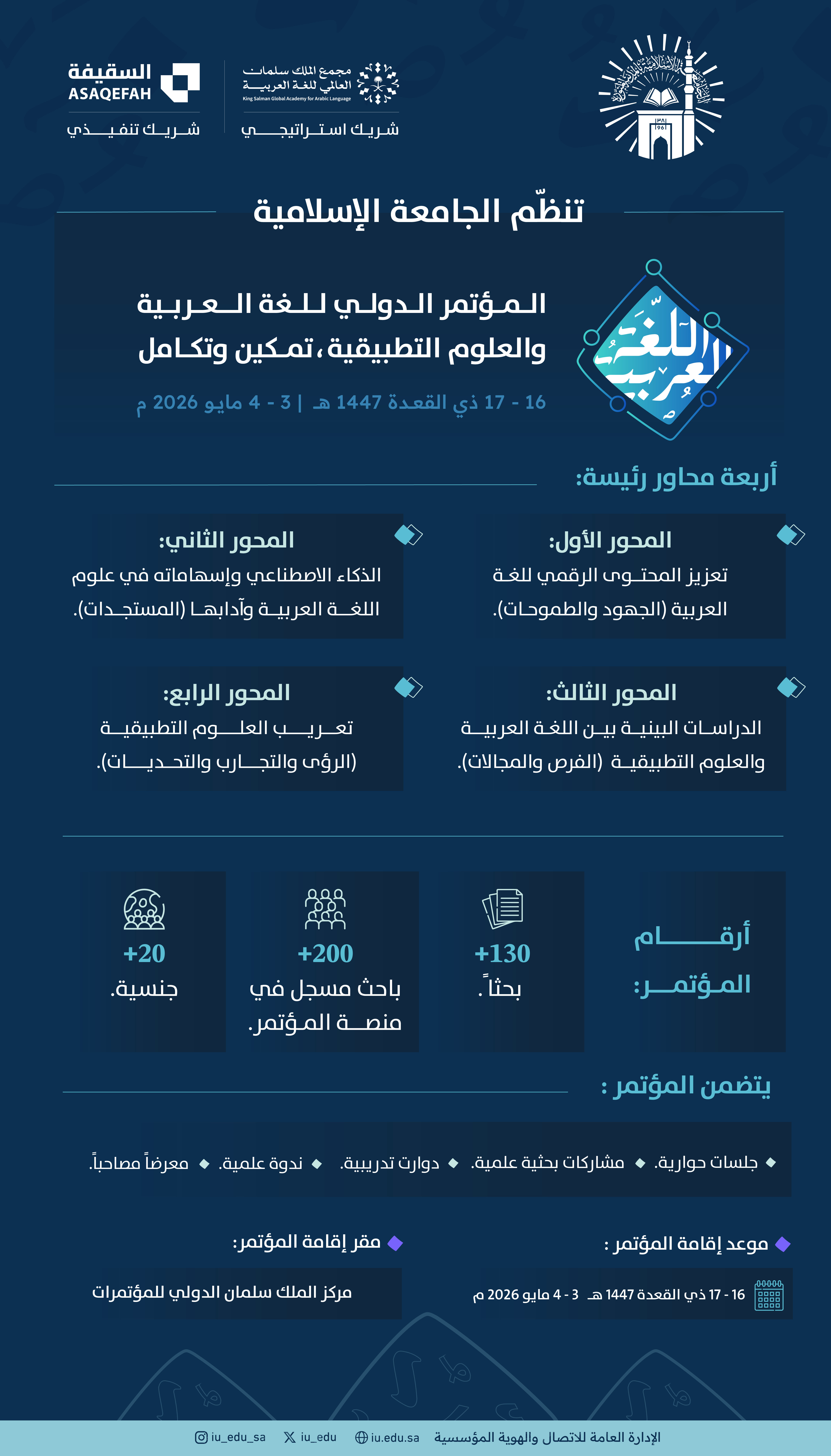الجامعة الإسلامية تنظّم المؤتمر الدولي للغة العربية والعلوم التطبيقية، "تمكين وتكامل".