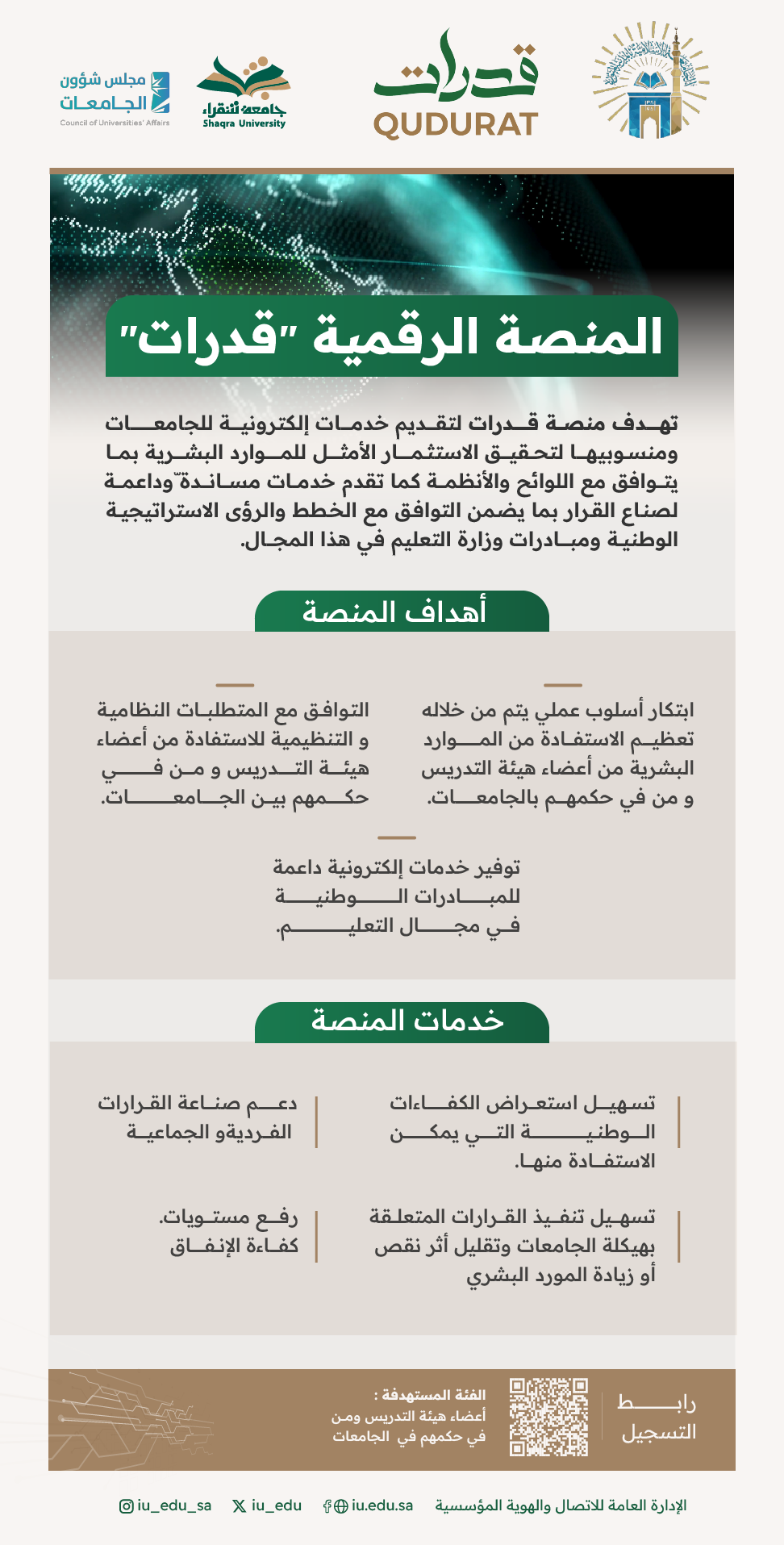 اعلان عن منصة قدرات الرقمية التي تمثّل حلقة وصل بين الخبرات الأكاديمية في الجامعات السعودية،