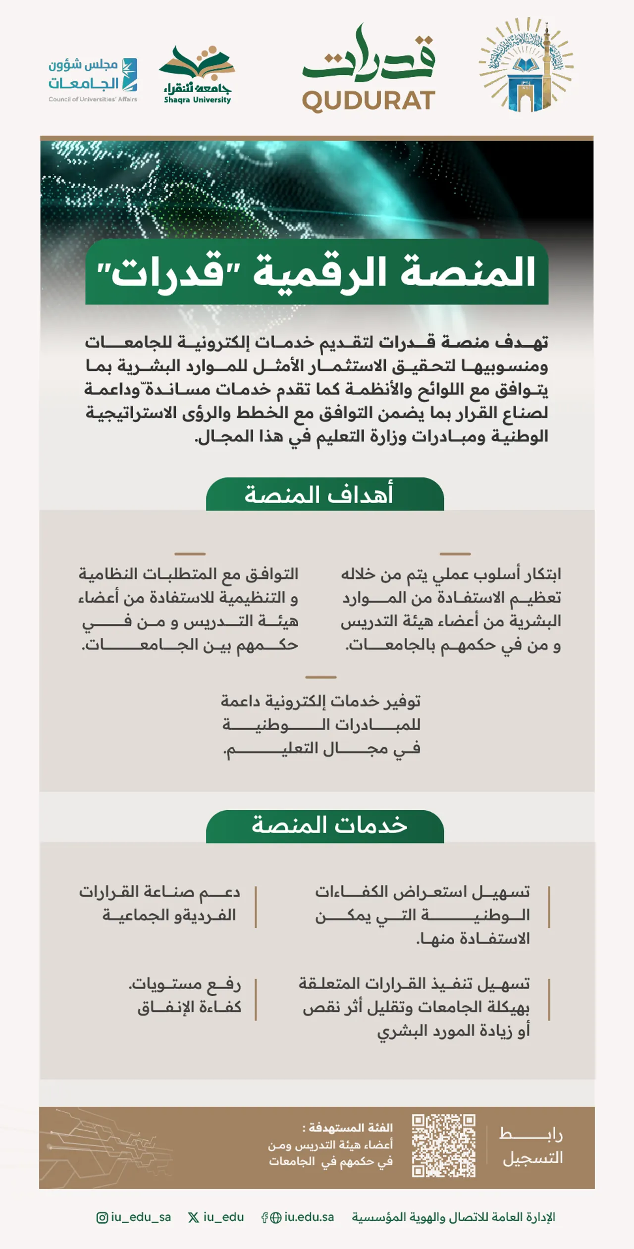 اعلان عن منصة قدرات الرقمية التي تمثّل حلقة وصل بين الخبرات الأكاديمية في الجامعات السعودية،