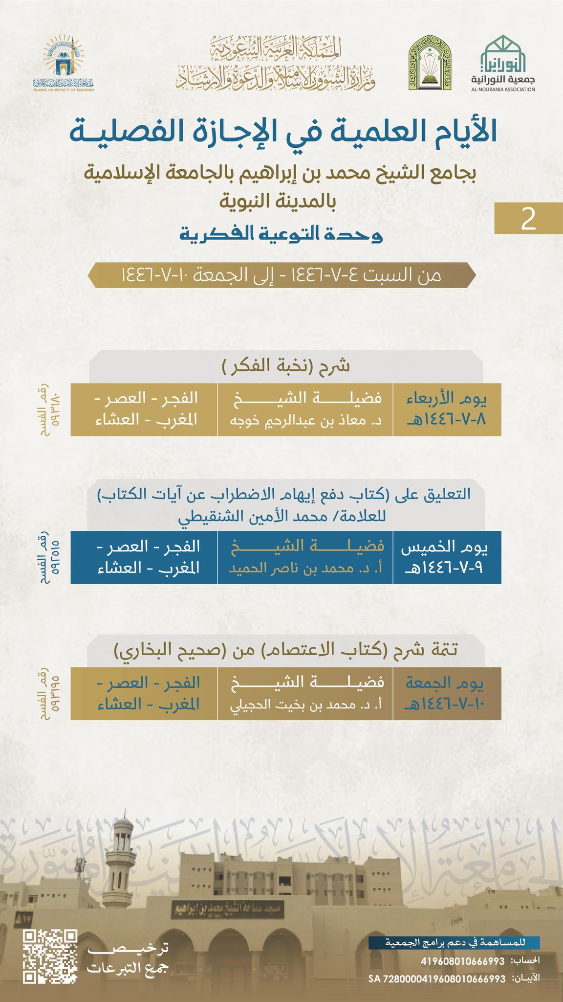 يسر وحدة التوعية الفكرية دعوتكم لحضور برنامج "الأيام العلمية في الإجازة الفصلية" ، وفق البرنامج الزمني المرفق . - 2